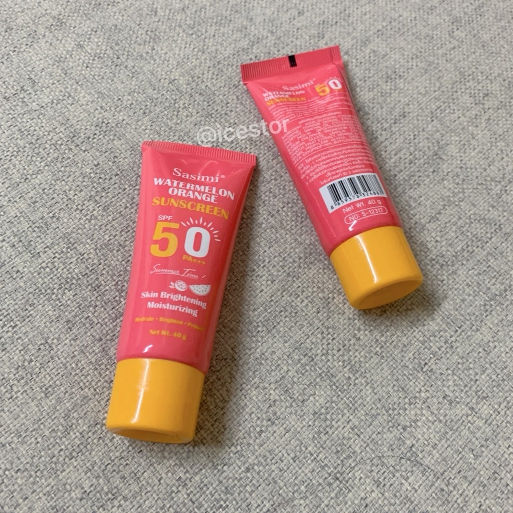 S-12317 Sasimi Sunscreen Watermelon Orange Spf 50+++ ขนาด 40 ml. บำรุงผิวให้ความชุ่มชื้นตลอดวัน butt