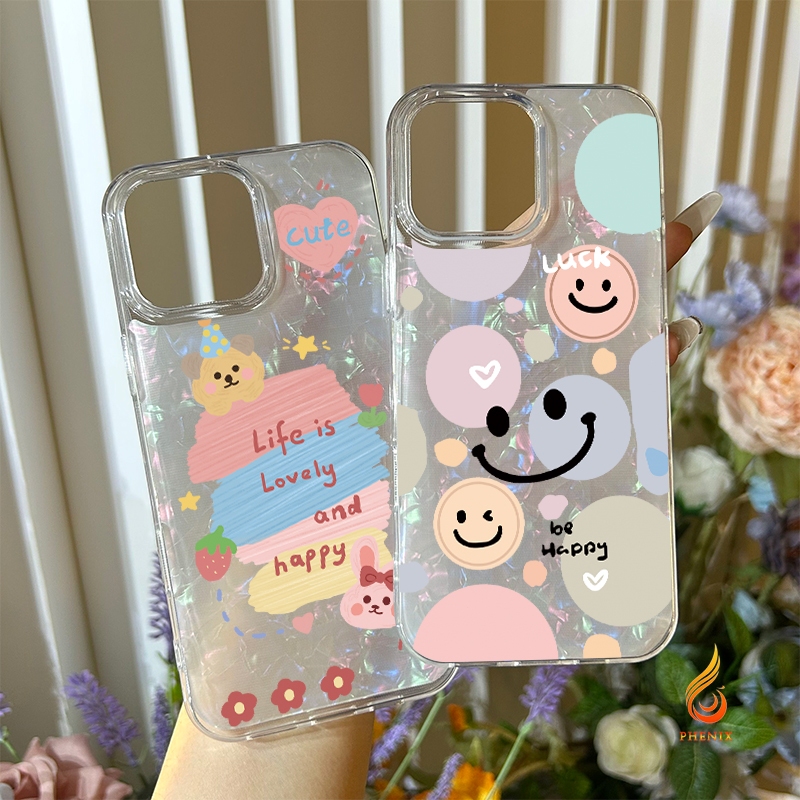 เคสแข็งคุณภาพเงางาม เคสไอโฟน11 for iphone13 14 12 15 11 16 Pro Max 7Plus 8Plus SE XS Max X XR เคสไอโฟน13 เคสยิ้มน่ารัก