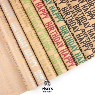 【1 แผ่น】* Vintage Kraft Happy Birthday Wrapping Paper กระดาษห่อของขวัญคราฟท์ลายตัวอักษร HAPPY BIRTHDAY [GW-0022]