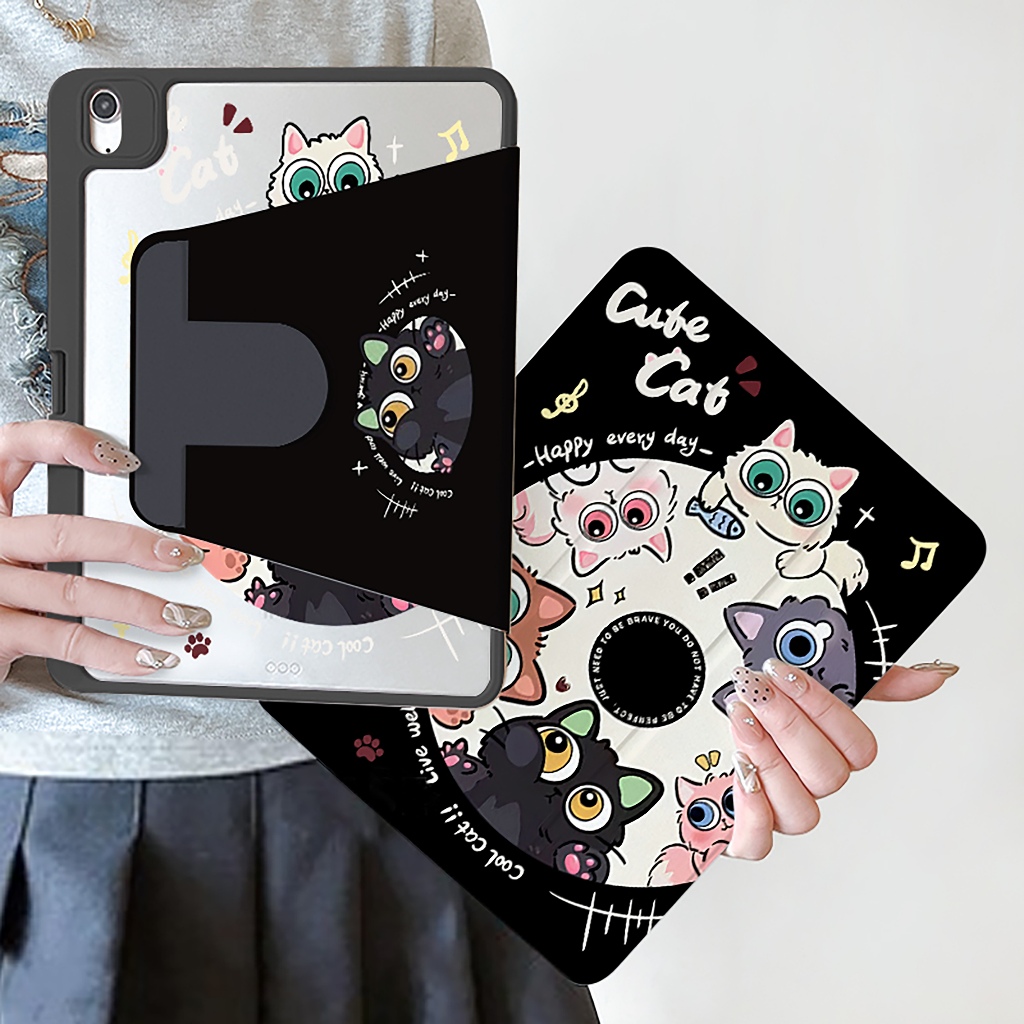 24 ชั่วโมงเคส case iPad Air7 Air6 Gen10 ที่ใส่ปากกา ซีดีลูกแมว เคสiPadหมุน 360° Gen11 Air5 Gen9/8/7