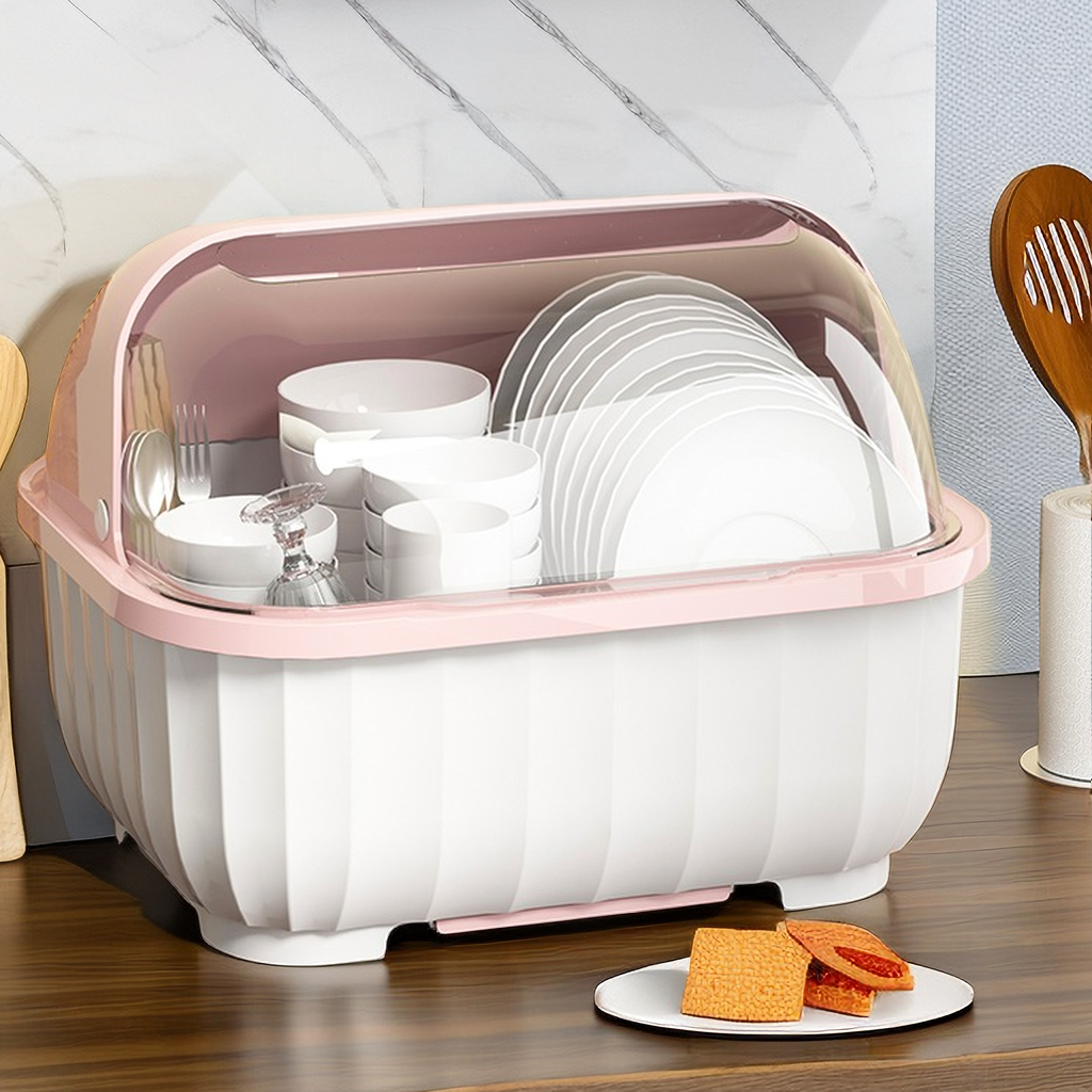 ที่คว่ำจานทรงโค้งมน (มีฝาปิด) กันฝุ่นละออง กันแมลง พลาสติก กล่องเก็บจาน ที่คว่ำจานมีฝาปิด มีฐานรองน้ำ ทรงโค้งมน - รูปที่ 6