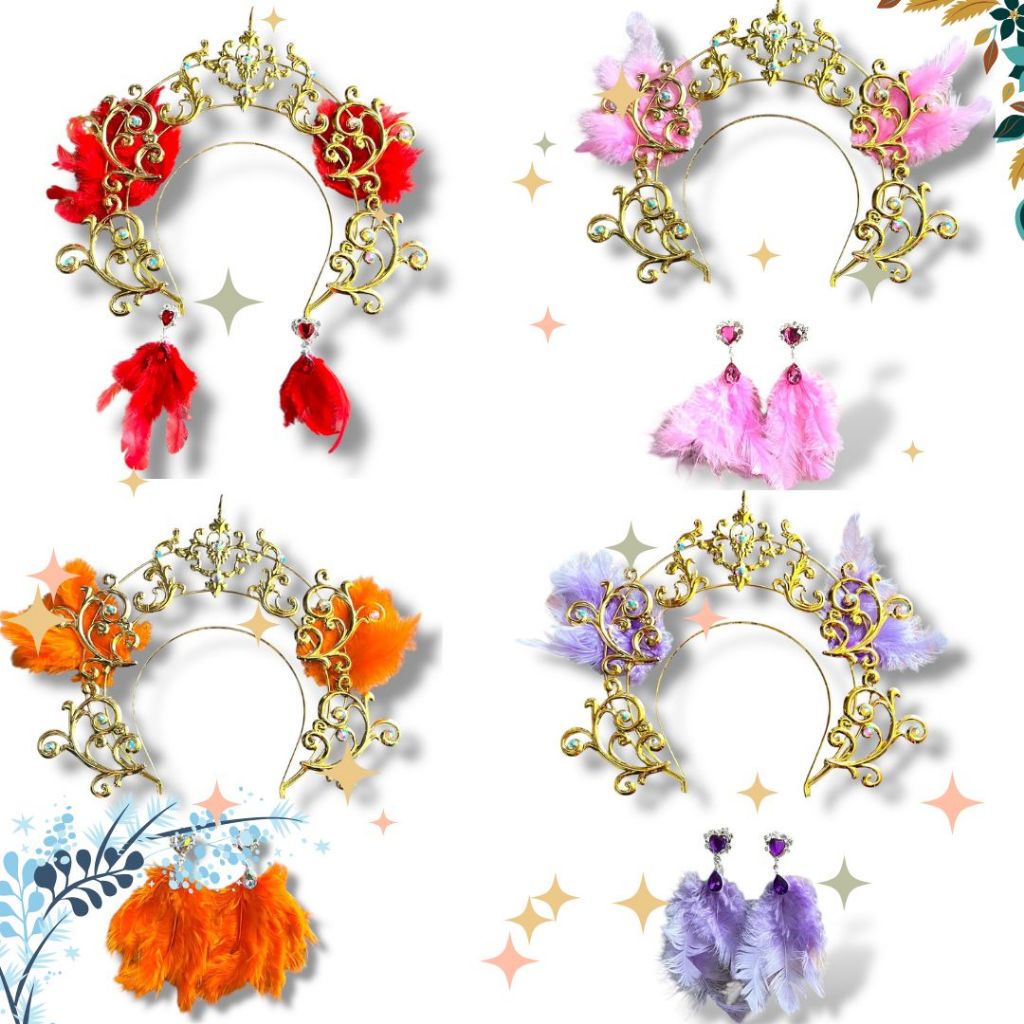 เครื่องประดับหัว แต่งเพชร พร้อมต่างหู สำหรับดรัมเมเยอร์ เชียร์หลีดเดอร์