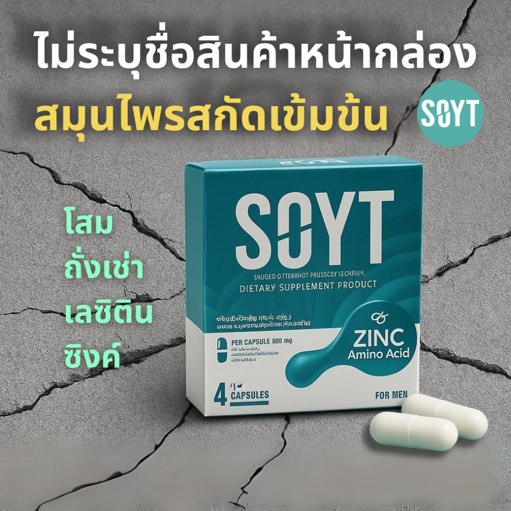 SOYT อาหารเสริมผู้ชาย 1 กล่อง 4 แคปซูล สูตรเลซิติน สกัดจากถั่วเหลือง โสม ถั่งเช่า ซิงค์ กระเทียม