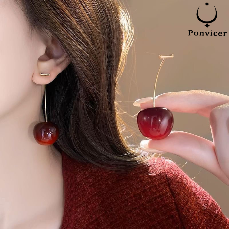 เชอร์รี่ 2025 รุ่นใหม่ ยาว ต่างหูเชอร์รี่อารมณ์หวาน ต่างหูเล็กโชว์ใบหน้าสำหรับผู้หญิง