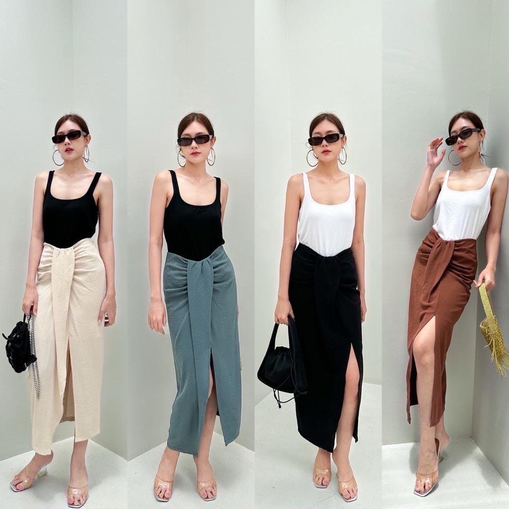 🏷️ALOT Smoky กระโปรงผ่าหน้า ทรงสวย ทำงาน ออกงาน