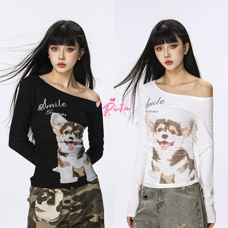 Rita พร้อมส่ง✨เสื้อยืดผู้หญิง เปิดไหล่ แขนยาว สไตล์คาวาอี้ สไตล์เกาหลี น่ารักๆ สุดเซ็กซี่🔥จับแมทซ์ได้ง่าย ผ้านิ่มมาก