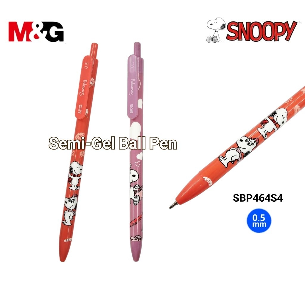 M&G ปากกาลูกลื่นหมึกน้ำมัน ลาย Snoopy & Belle (SBP464S4) ขนาด 0.5 มม. หมึกน้ำเงิน ลิขสิทธิ์แท้ (ราคาต่อ 1 ด้าม)