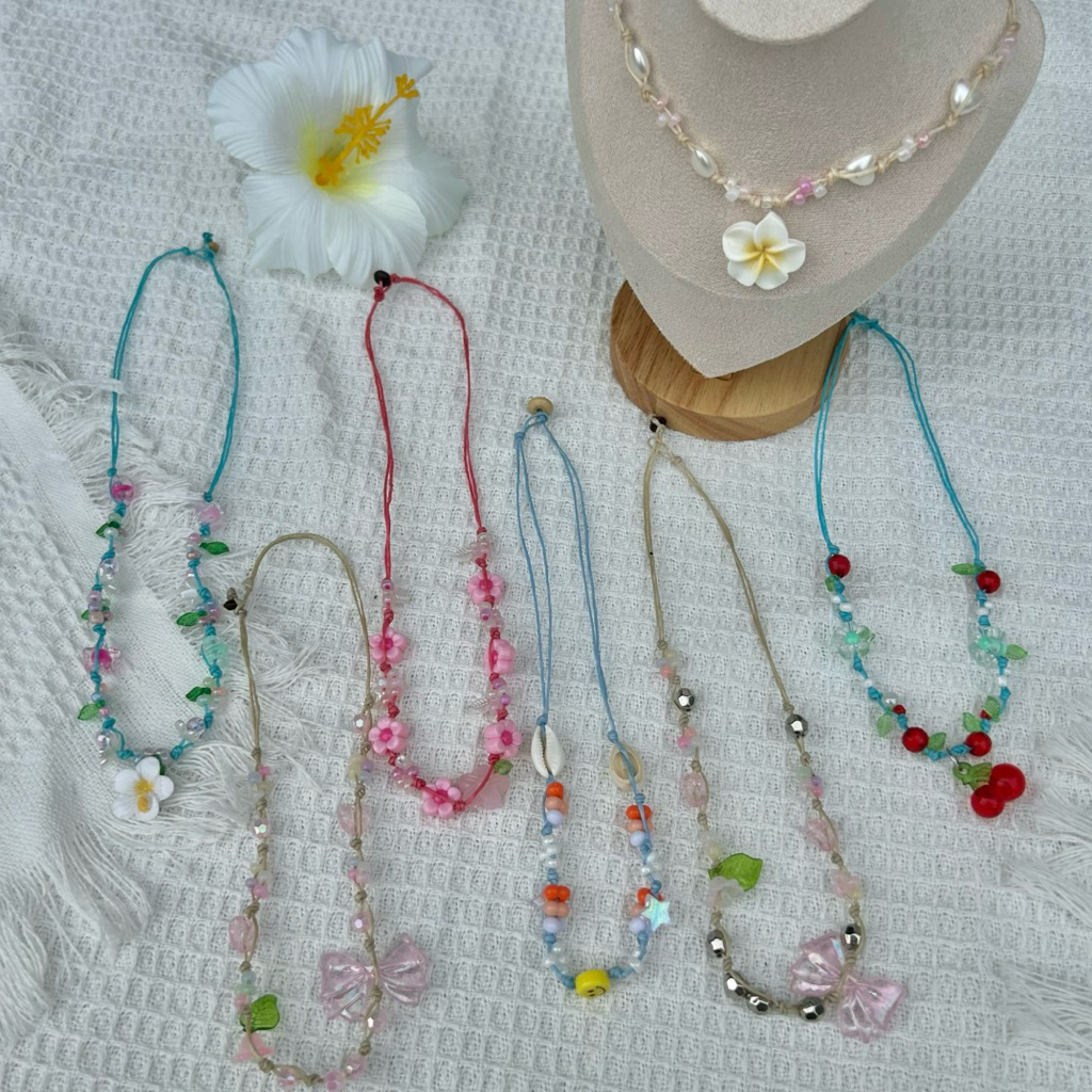 🌼พร้อมส่งจากไทย🌼 E-06สร้อยเชือกเทียนจี้ดอกไม้ เปลือกหอย ปลาดาว สไตล์สาวฮาวายใส่เที่ยวทะเล - รูปที่ 2