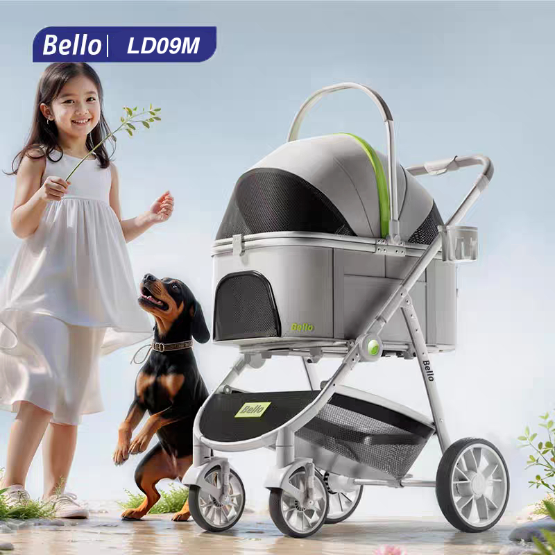 พร้อมส่งทันที｜รถเข็นสัตว์เลี้ยง BELLO LD09M พับได้ โครงอลูมิเนียม รองรับ 20กก. ล้อกันสะเทือน ถอดกรงได้