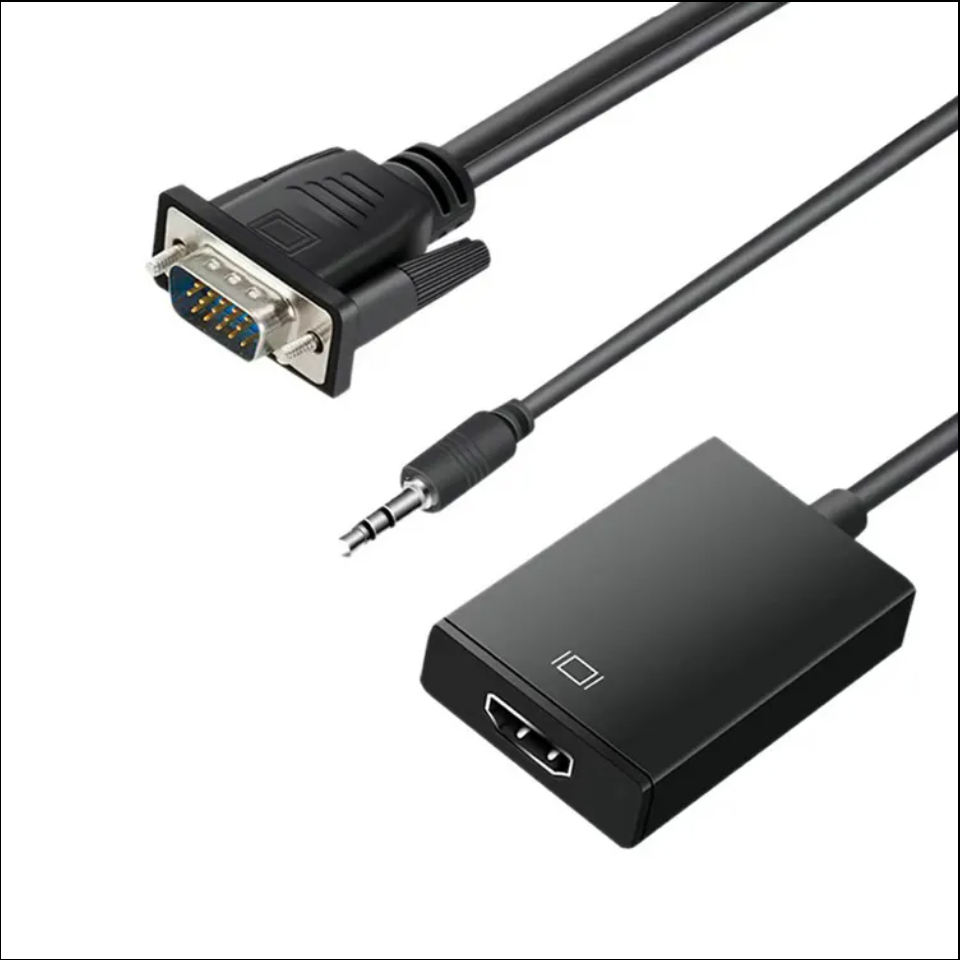 ตัวแปลง VGA เป็น HDMI 1080P พร้อมสายสัญญาณเสียงและพอร์ตจ่ายไฟ