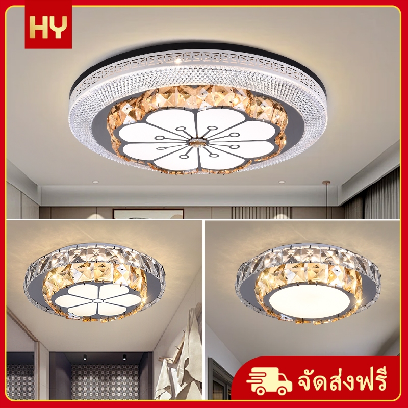 ห้องนั่งเล่นโคมไฟเพดานต่ําห้องนอนโคมระย้าที่เรียบง่าย LED ห้องรับประทานอาหารโคมไฟคริสตัล