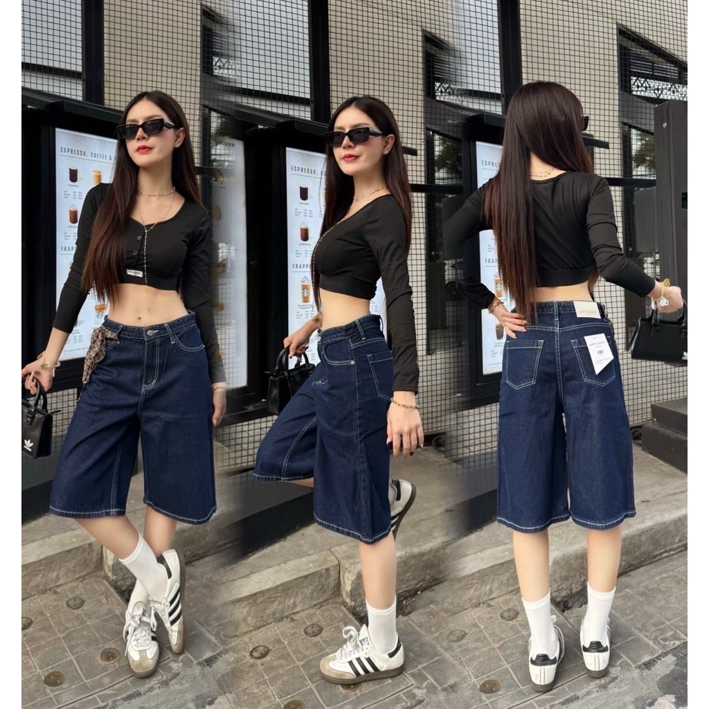 กางเกงยีนส์ทรงขา5ส่วน สีเข้มแม่ชม เอวสูง ผ้าไม่ยืด สีเข้มๆ สวยมาก