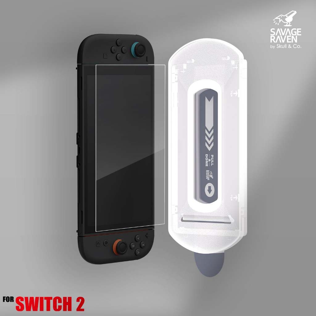 Savage Raven by Skull & Co. Tempered Glass with EZ-Install KIT for Switch 2（2 Pa