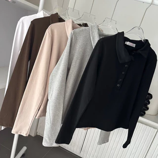 ELLIS i POLO เสื้อโปโล แขนยาวสไตร์ลาฟผ้ายูทรงสวย Size s-l🤎พร้อมส่ง