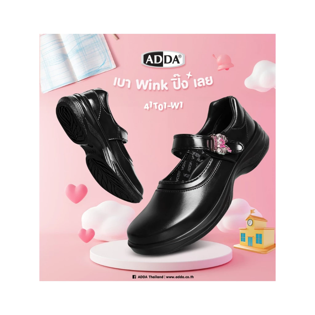 ADDA 41T01-W1 NEWPRODUCT "รองเท้านักเรียน PU: พื้นที่ส่วนตัวในโลกของวัยรุ่น! สร้างแรงบันดาลใจและสวม