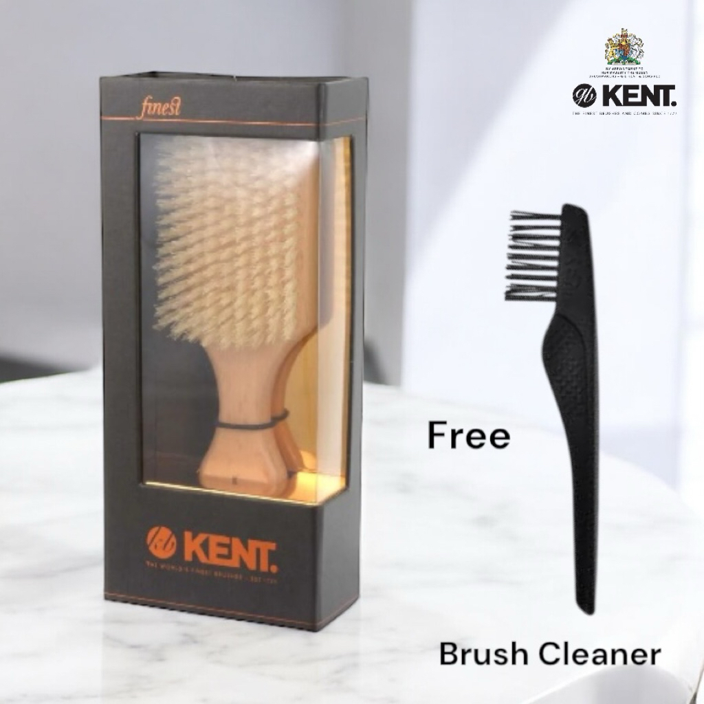 แปรงขนหมูป่าแท้ (MADE IN UK)  KENT OG4 Mens Finest Beechwood Pure White Bristle Rectangular Club Brush