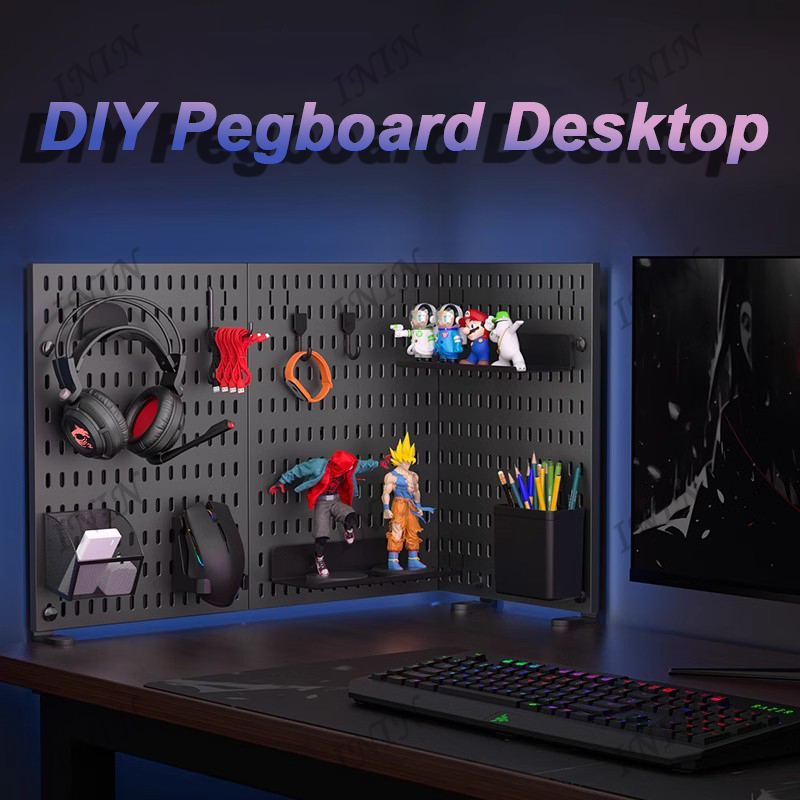 แผ่นวางของติดผนัง pegboard  ชั้นวางของบนโต๊ะคอมพิวเตอร์ pegboard ตั้งโต๊ะ สไตล์เรียบง่าย desktop sto