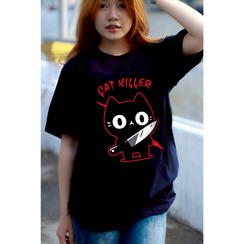 เสื้อยืดสกรีนลาย " CAT KILLER " เสื้อยืดผ้า COTTON 100% เสื้อยืดคอตตอน 100% เสื้อยืดผ้าฝ้าย 100%
