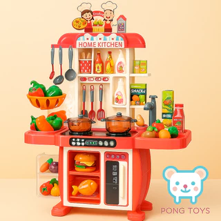 🔥【การจัดส่งรวดเร็ว！】ชุดครัวของเล่นเด็ก 95cm เตาแก๊สมีควัน+เสียงจริง! ✨54 ชิ้น ของเล่นปลอดภัย Non-Toxic