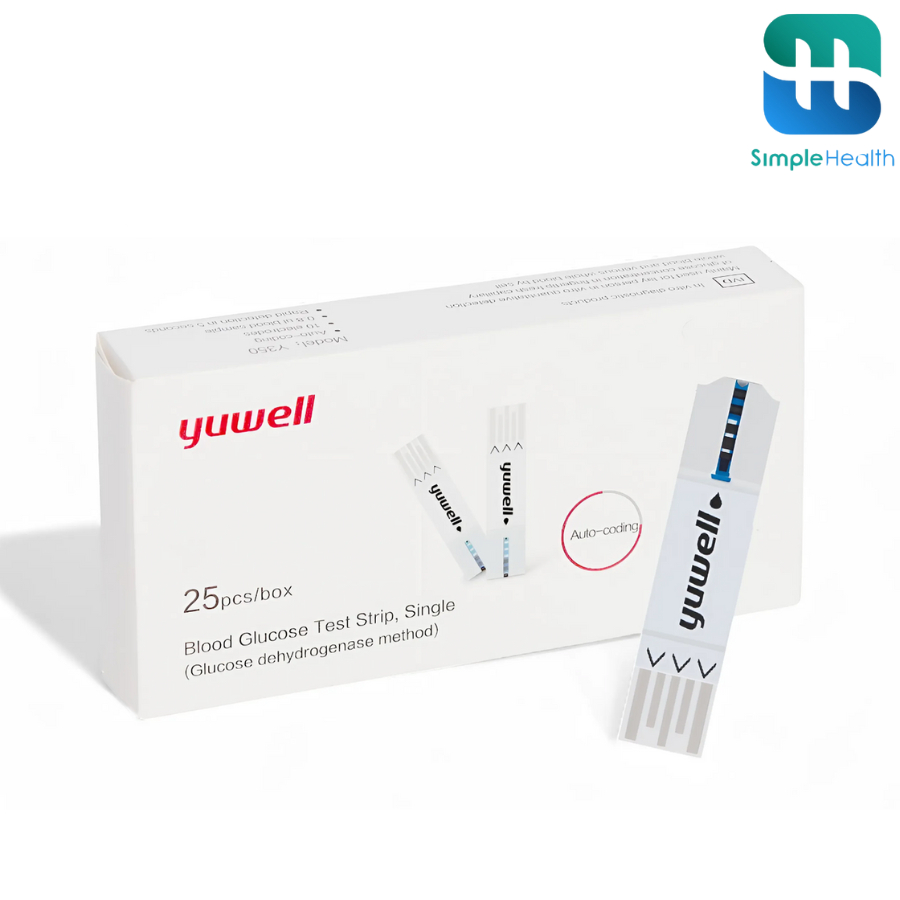 Simple Health แผ่นตรวจน้ำตาลในเลือด อุปกรณ์ตรวจน้ำตาล Yuwell Blood Glucose Test Strip ใช้แล้วทิ้ง 25 ชิ้น