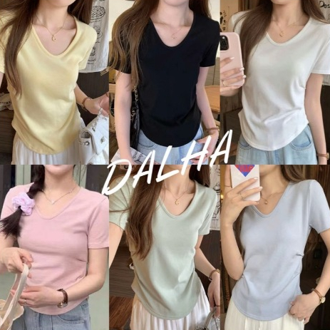 เสื้อยืดคอวี แขนสั้น เสื้อพื้น ผ้านิ่ม ใส่สบาย - พร้อมจากไทย