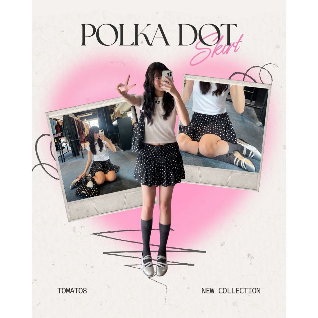 [TOMATO8] - (พร้อมส่ง) Polkadot skirt 🩰🩷 กระโปรงเข้ารูป มีซับในให้ค่ะ ไม่โป๊