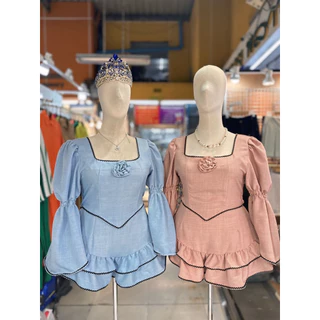 Maharani - Charm Rose ชุดset สาวอวบ ผ้าสโนวลาติน - อก40-46“ - #S106setขอบดำ