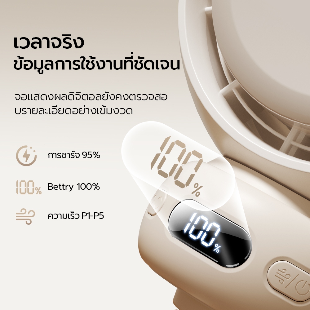 MAXAWEI พัดลมรถเข็นเด็ก 5000mAh แบตเตอรี่อยู่ได้นาน พัดลมพกพา เย็นสบาย สบาย ทํางานเงียบ ป้องกันการหนีบ สามารถส่ายหัวได้ - รูปที่ 2