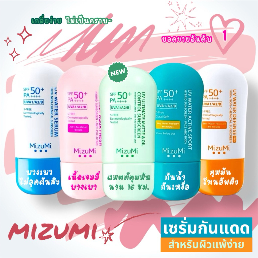 SALE🔥แท้💯% กันแดด มิซึมิ MizuMi UV Water Serum Defense SPF50 PA+++ สูตรสีฟ้า/สีส้ม ขนาด 40 กรัม / 8 กรัม