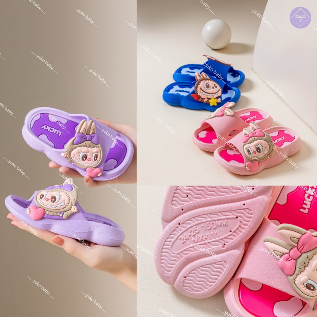 รองเท้าแตะเด็ก ตัวการ์ตูนลาบูบู้ วัสดุยางนิ่ม มีกันลื่น พร้อมส่งในไทย