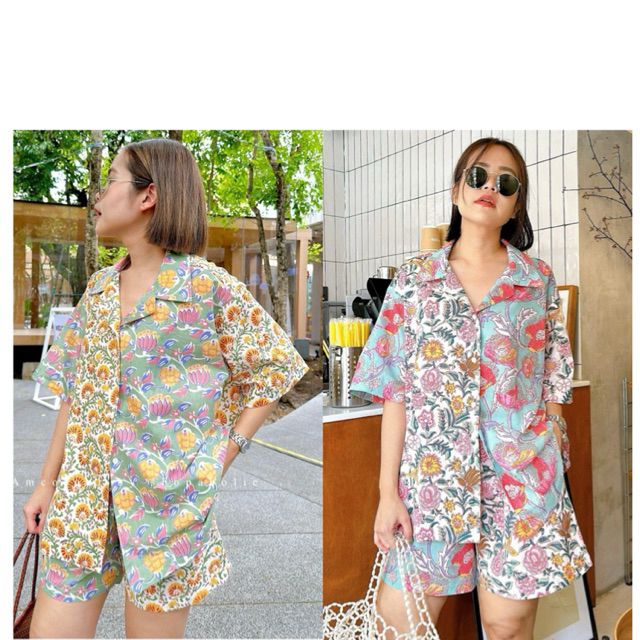 ✅พร้อมส่ง ✅ ชุดเซท ผ้าcottonอินเดีย เสื้อคอปก อก34”-50” + กางเกงขาสั้น Amcorner