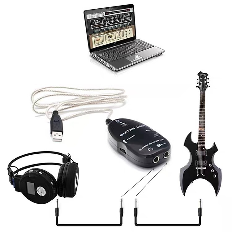อะแดปเตอร์เสียงกีต้าร์ to USB Sound Card EFFECTOR Interface cable