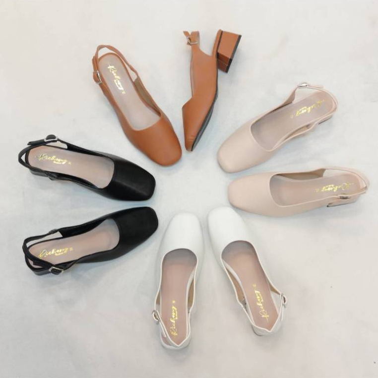 รองเท้าส้นสูง 1.5นิ้ว หัวตัด รัดสั้น หนังสีคลาสสิค พรีเมี่ยม ทำในไทย รองเท้าแฟชั่น รองเท้าทำงาน