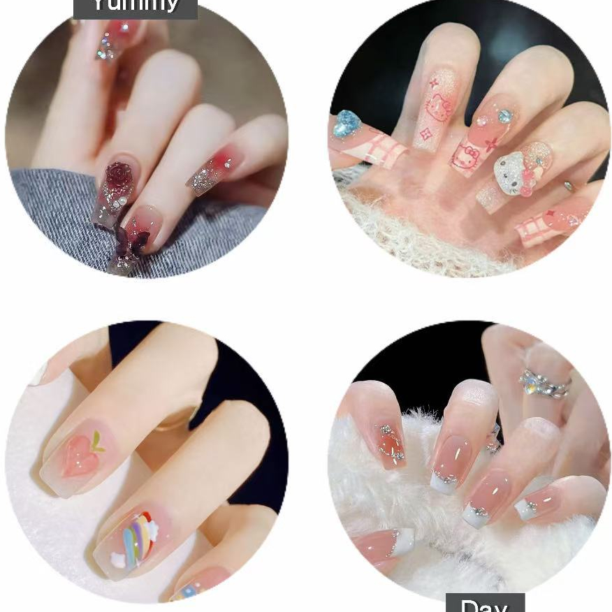 🇹🇭จัดส่งวันนี้🎁【DD605】เล็บปลอมสำเร็จรูป เล็บปลอมยาว กันน้ำ หลากหลายสไตล์ กล่องละ 24 ชิ้น