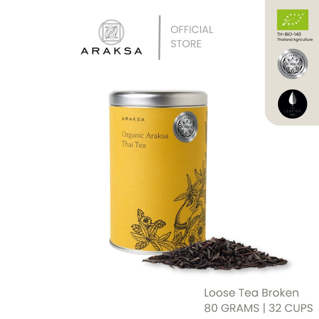 Araksa - "อรักษ" ชาไทยออร์แกนิค บรรจุกระป๋อง ขนาด 80 กรัม | Araksa Thai Tea| USDA & EU Organic Tea