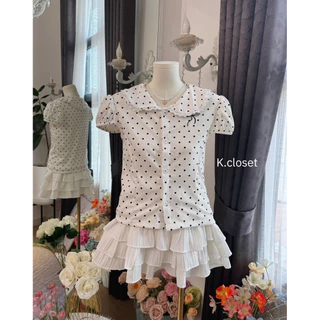 (มีถึงอก40 กด Size2 )เสื้อคอบัวลายจุด เสื้อคอบัว Polka Dot เสื้อคอบัวลายสก็อต💗เสื้อคอบัวสาวอวบ เสื้อผ้าผู้หญิง