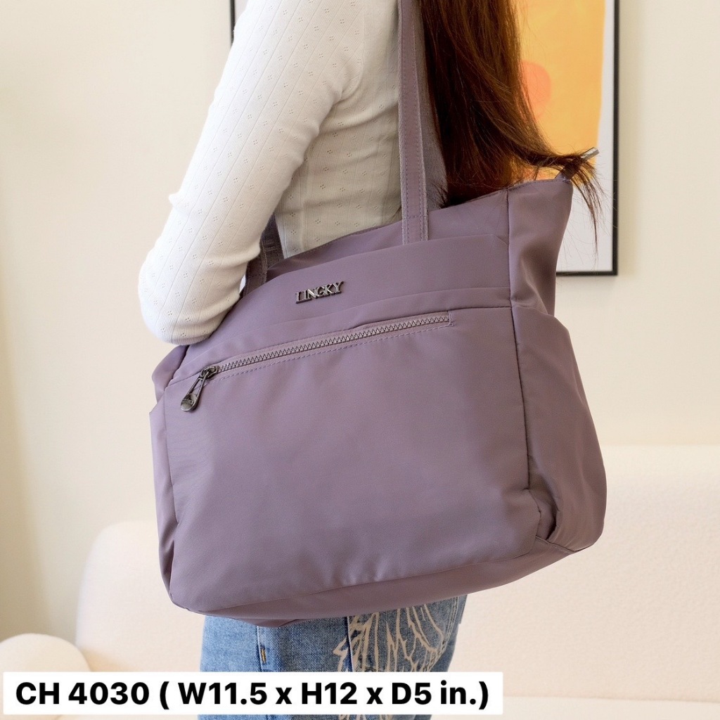 Lingky กระเป๋าสะพาย ผ้าไนล่อนรุ่นใหม่อย่างดี ขนาดฐาน 11.5"(ปากกระเป๋า 15") มี 3 ซิป+1ช่องกระดุม+2ช่องข้าง (CH 4030)