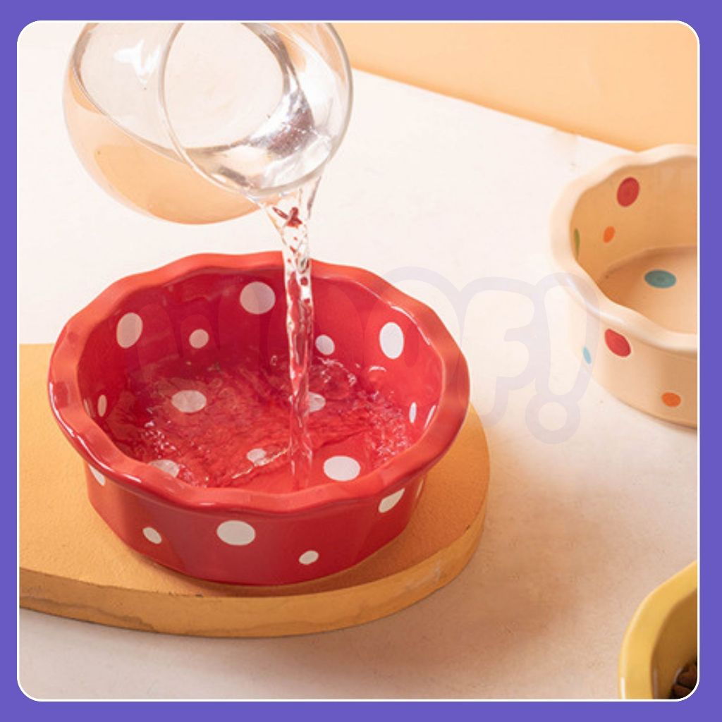 [ส่งฟรี] Woof ชามเซรามิคลายจุด ชามอาหารหมา ชามอาหารสัตว์เลี้ยง ไม่เป็นแหล่งสะสมของเชื้อโรค ใส่น้ำได้ 350 มล. รูปที่ 5