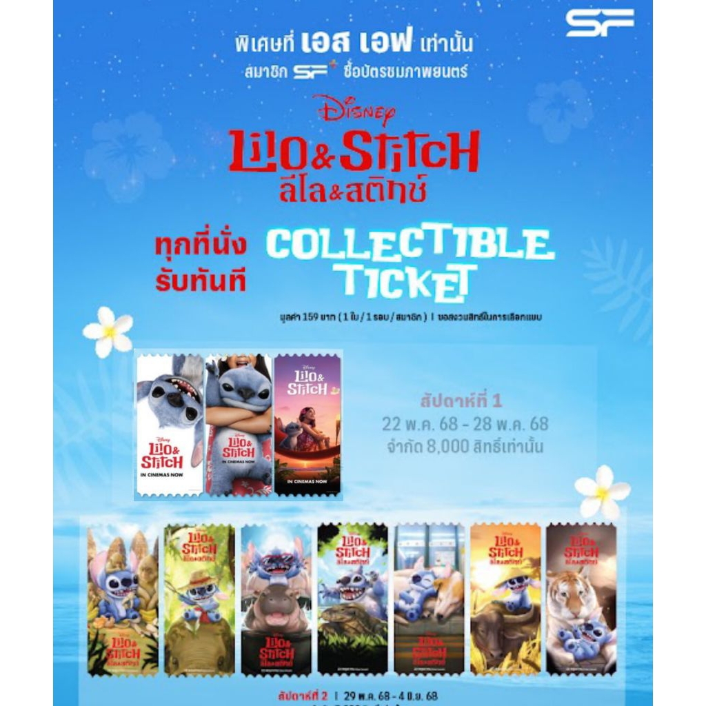 Collectible Ticket Lilo & Stitch ลีโล่ & สติทช์ จาก SF Cinema SF+ Collectible Ticket Lilo and Stitch Disney 2025 สติทซ์