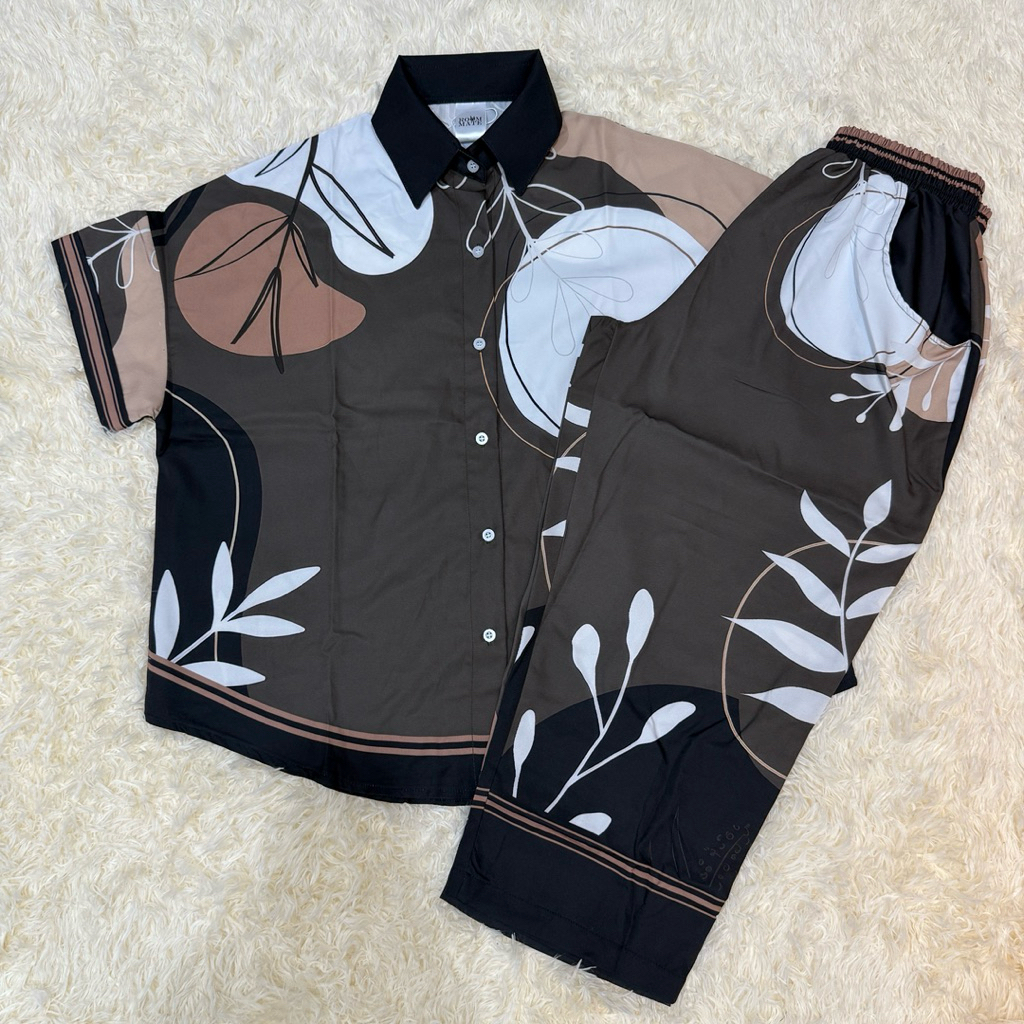 ชุดเซ็ท ขา 9 ส่วน ไซส์ใหญ่ อก 50“ เสื้อคอปก ผ้าไหมญี่ปุ่น เนื้อบางเบา