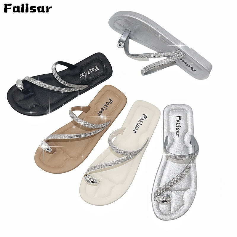 *ขายดี* Falisar รุ่น 6626 รองเท้าแตะผู้หญิง รองเท้าแตะเส้นเพชร พื้นนิ่ม ส้นแบน เส้นไข้ว 2 เส้น ส่งไว