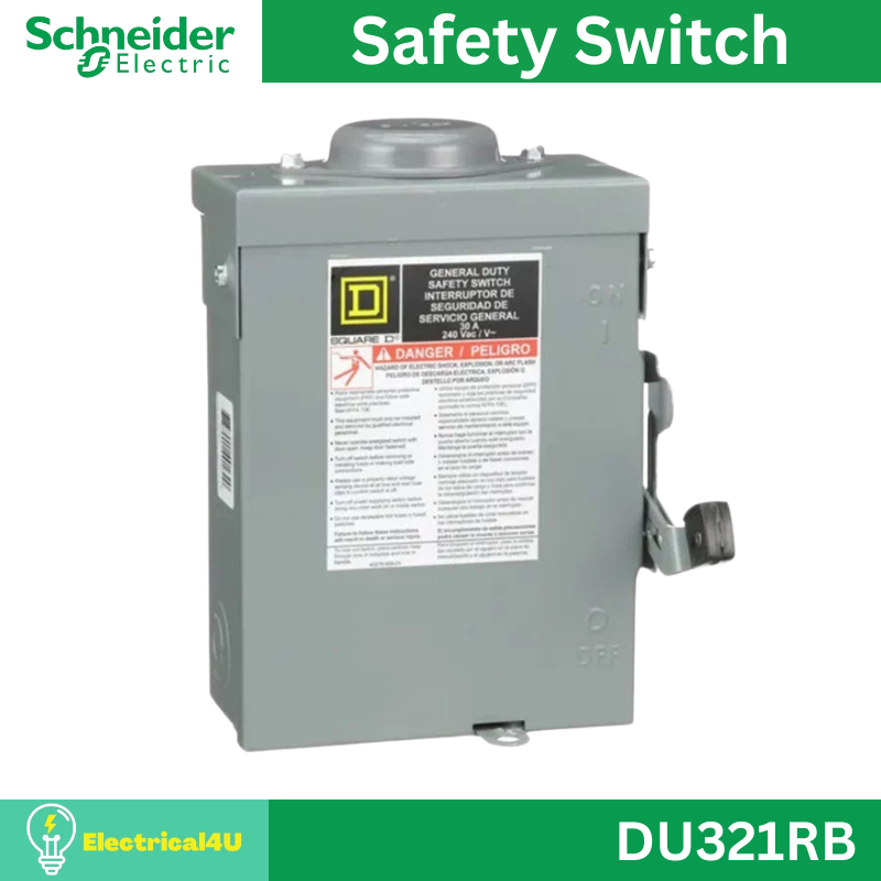Schneider Eletric DU321RB เซฟตี้ สวิตช์ แบบไม่มีฟิวส์เป็นสะพานไฟ 30A สำหรับไฟ 3เฟส 240V General Duty