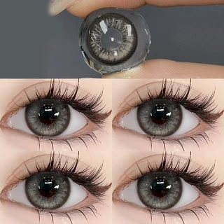 【-100°-600°】Midroo บิ๊ก อาย ตาประกาย เลนส์บิ๊กอายน่ารักThai Tea Grey/ Black 14.5mm-1คู่ รายเดือน