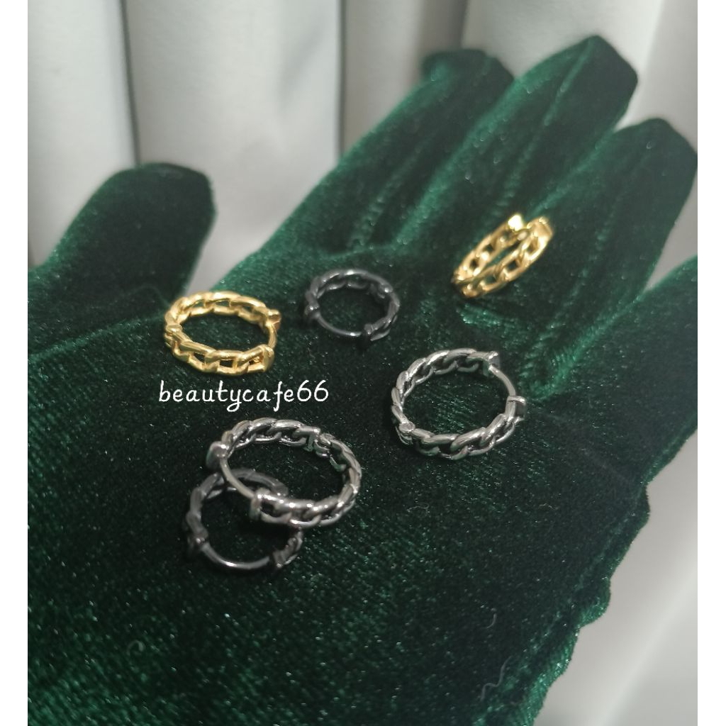 HT09 ต่างหูห่วง สแตนเลส วิจเทจสไตล์ (1คู่) Vintage Style Stainless Earrings ต่างหูสแตนเลส