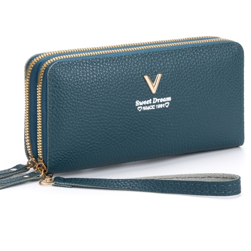 กระเป๋าสตางค์ใบยาว 2 ซิป โลโก้ V (GC-001) มีหลายสีให้เลือก