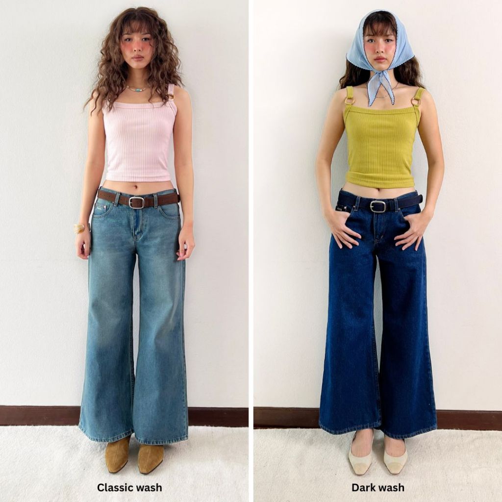 KANDA JEANS :Moxy low-rise jeans กางเกงยีนส์เอวต่ำ ทรงขากระบอกบาน