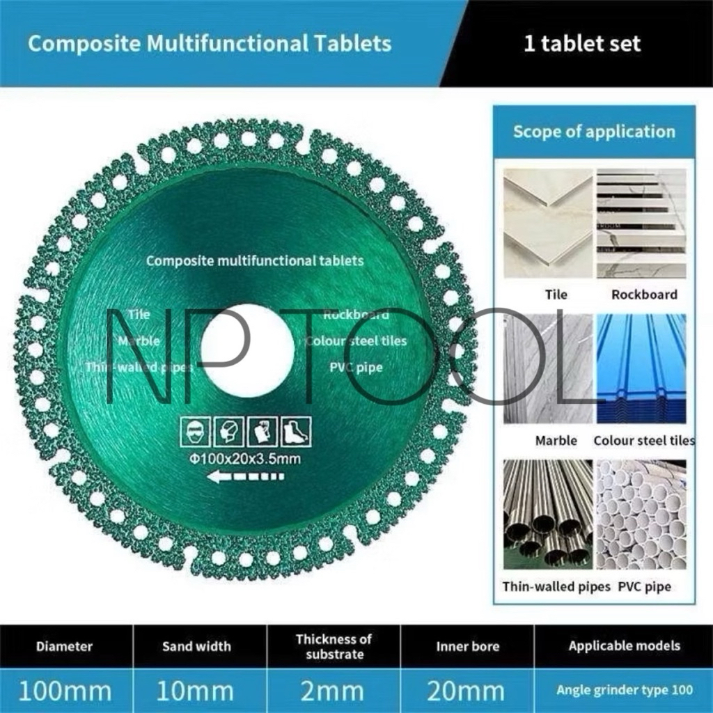 NP-138 (แผ่นเขียว)  🔥6in1🔥ใบตัดเหล็ก ใบเลื่อยวงเดือน อเนกประสงค์ หินอ่อน ใบเลื่อยตัดมัลติฟังก์ชั่นคอมโพสิต 100 มม.