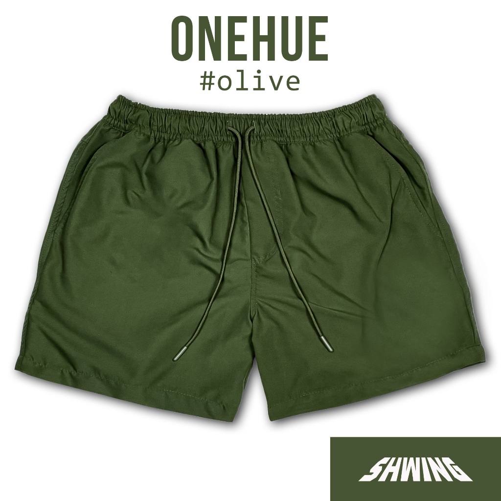SHWING กางเกงขาสั้น ONEHUE สีมินิมอล ใส่สบาย กระเป๋าลึก เป้าไม่รั้ง เชือกหนาพิเศษ ผลิตในไทย เอวยืด