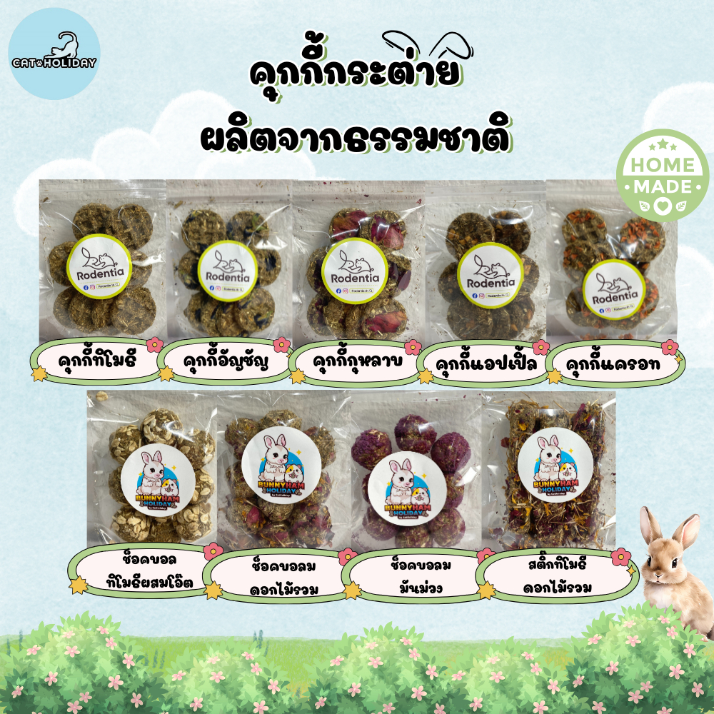 CatHoliday คุกกี้กระต่าย BunnyHamHoliday ช็อคบอล หญ้าอัดแท่ง ดอกไม้อบแห้ง ขนมกระต่าย ขนมสัตว์ฟันแทะ ชินชิล่า แกสบี้