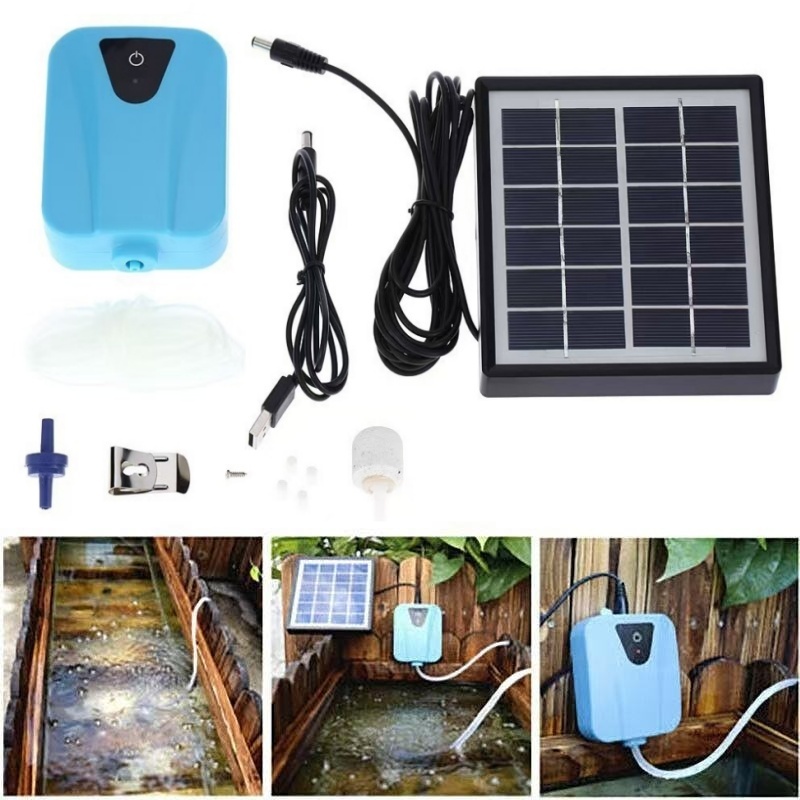 ชุดปั๊มออกซิเจนโซล่าเซลล์ DC5V สำหรับบ่อปลา กุ้ง ชุดปั๊มออกซิเจนพร้อมแผงโซล่าเซลล์ ปั๊มน้ำโซล่าเซลล์